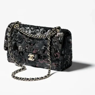 Chanel classic 11 12 handbag satin sequins glass pearls gold tone metal A01112B20771U2425 #2