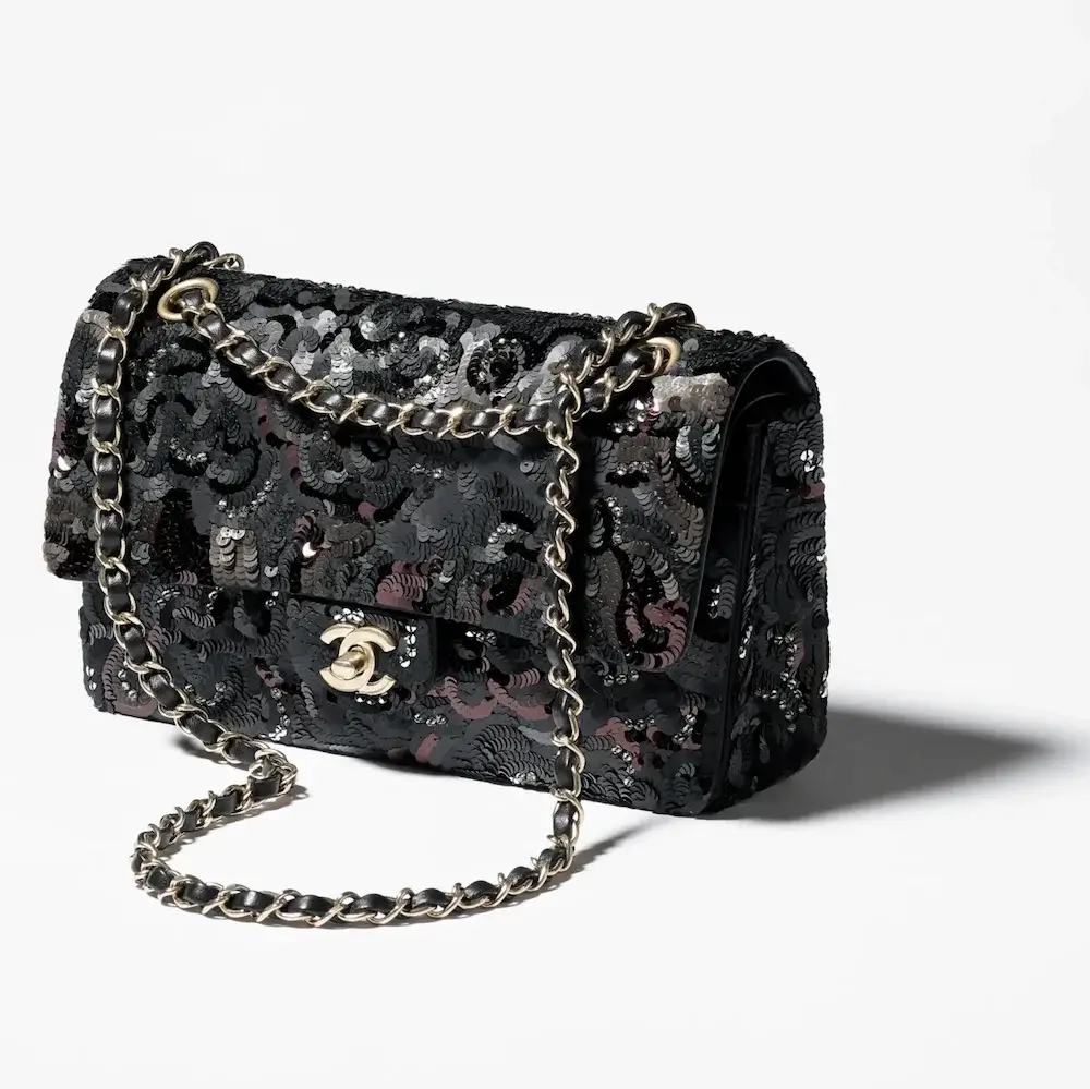 Chanel classic 11 12 handbag satin sequins glass pearls gold tone metal A01112B20771U2425 #2