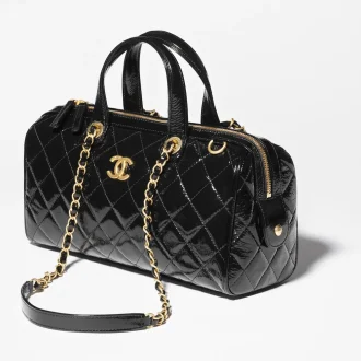 Chanel large bowling bag patent crumpled calfskin gold tone metal AS5579B2067494305 #2