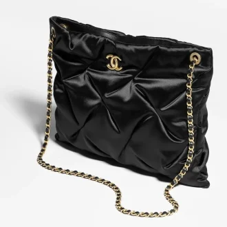 Chanel large pouch bag satin gold tone metal AS5623B2117694305