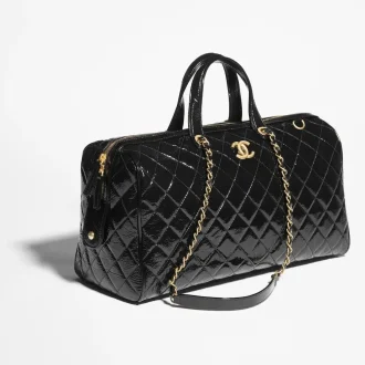 Chanel maxi bowling bag patent crumpled calfskin gold tone metal AS5647B2067494305