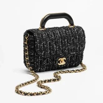 Chanel mini flap bag with top handle cashmere tweed gold tone metal AS5805B22169M9999