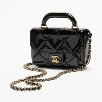 chanel mini flap bag with top handle metallic mirror calfskin gold tone metal AS5805B2198594305