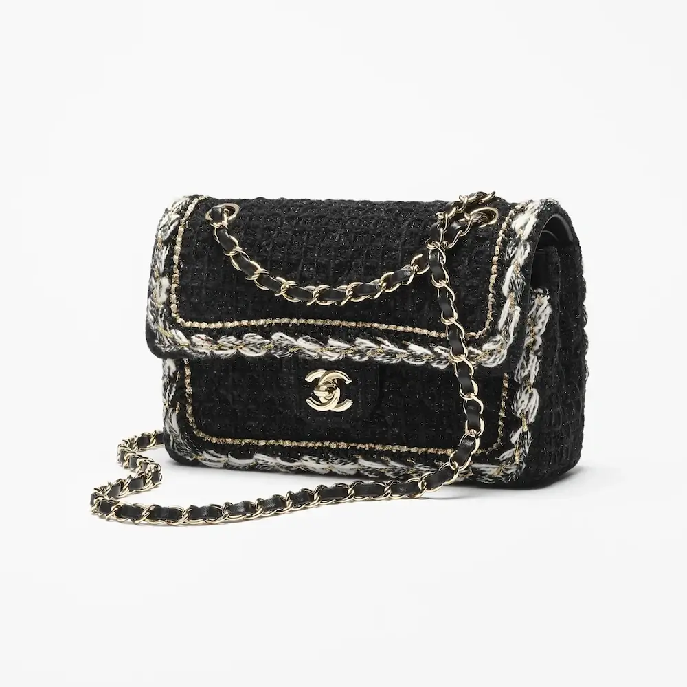 chanel small classic handbag cotton tweed gold tone metal A01113B2239194305