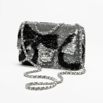 chanel flap bag sequins silver tone metal AS4561B22238U4408 #2