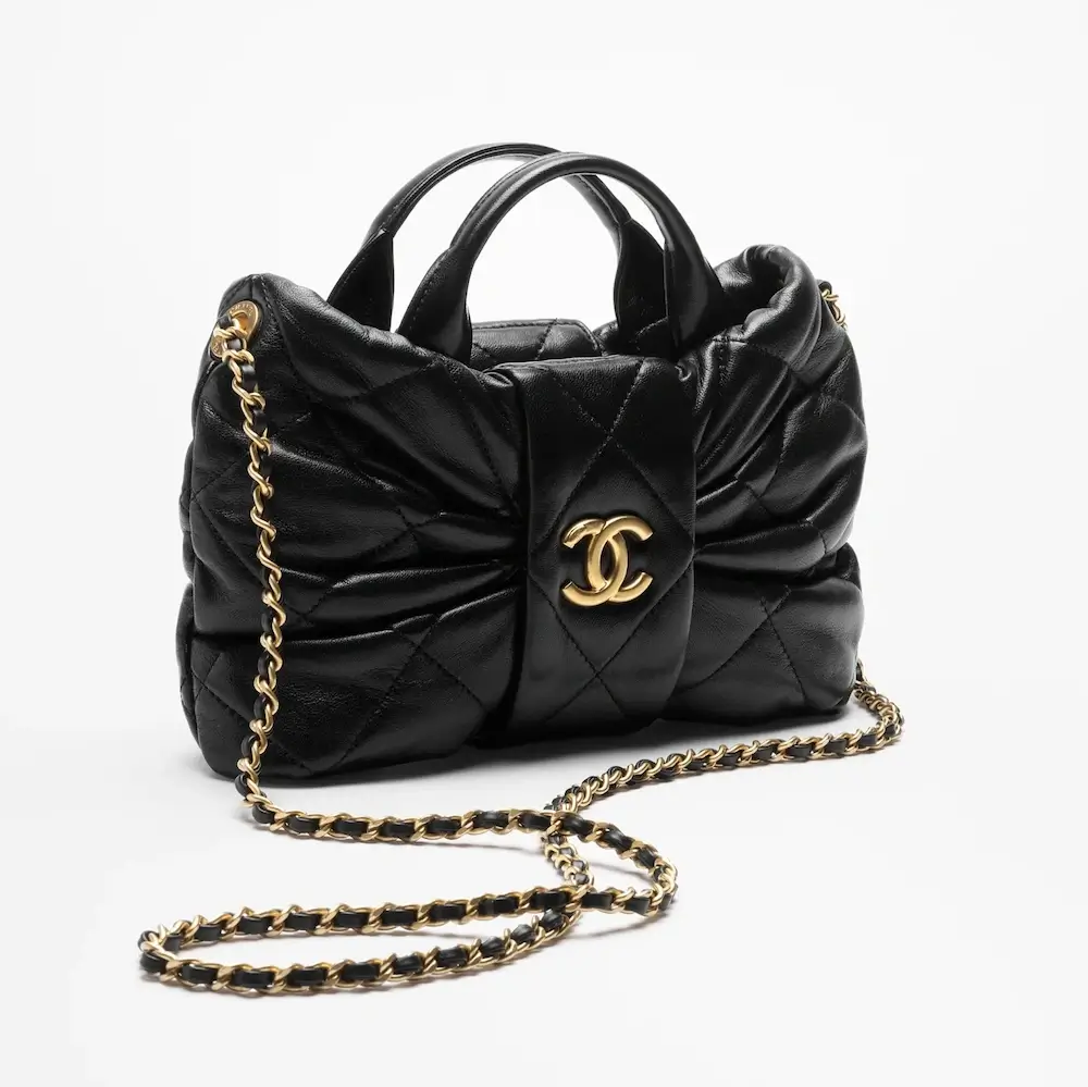 chanel mini bow bag shiny lambskin gold tone metal AS5849B2214894305