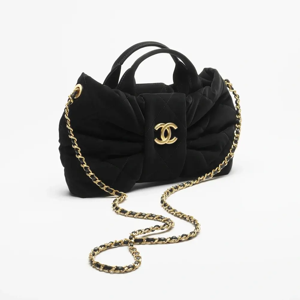 chanel mini bow bag velvet effect nylon gold tone metal AS5849B2215494305