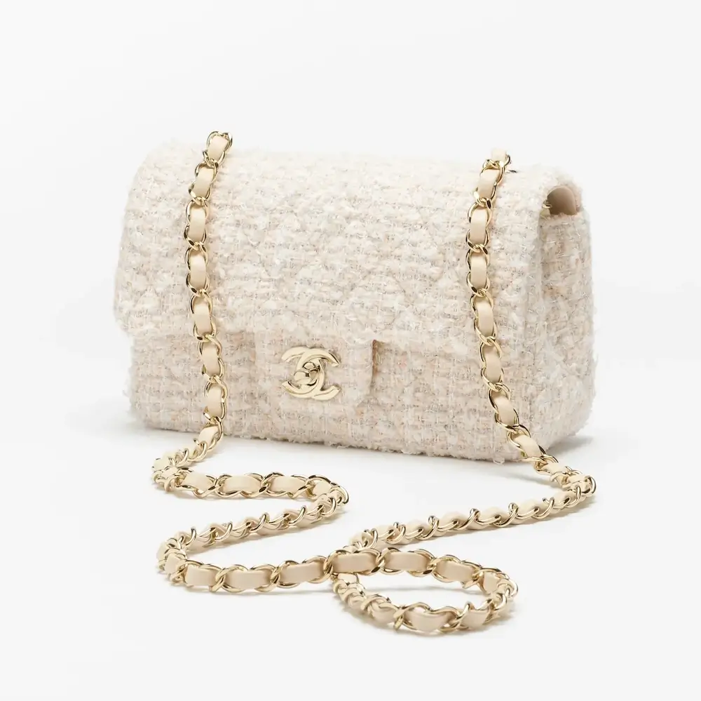 chanel mini classic handbag tweed gold tone metal A69900B22358U3540