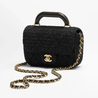 chanel mini flap bag with top handle cotton tweed gold tone metal AS5805B2217094305